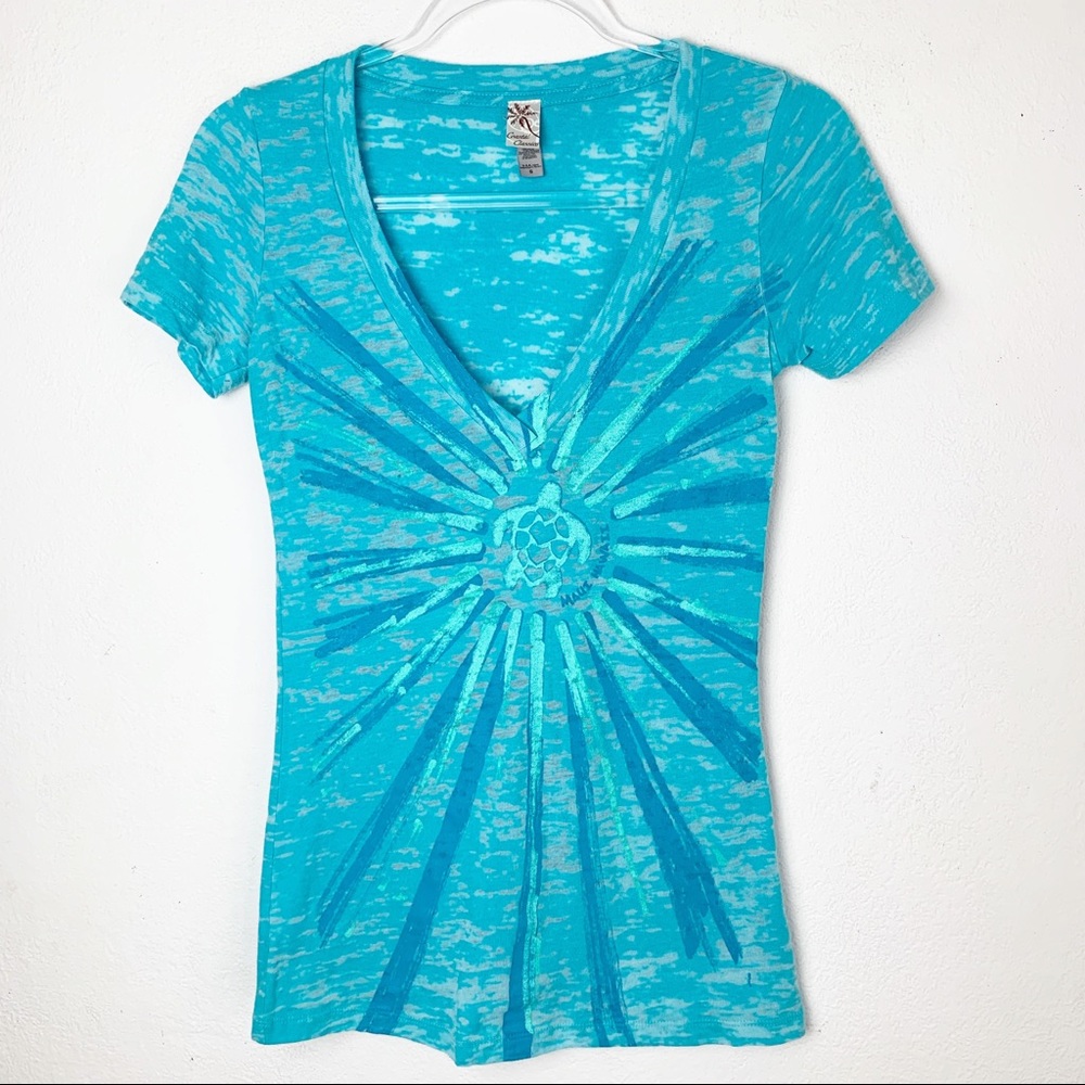 Maui T-shirt Tissue Tee Burn Out Turtle Print sz S